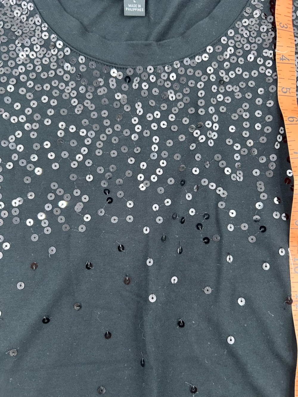 INC International Concepts Black Sequin Crewneck Tee L - Picture 5 of 7